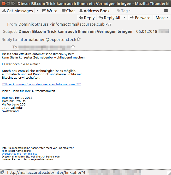 Bitcoin spam sample